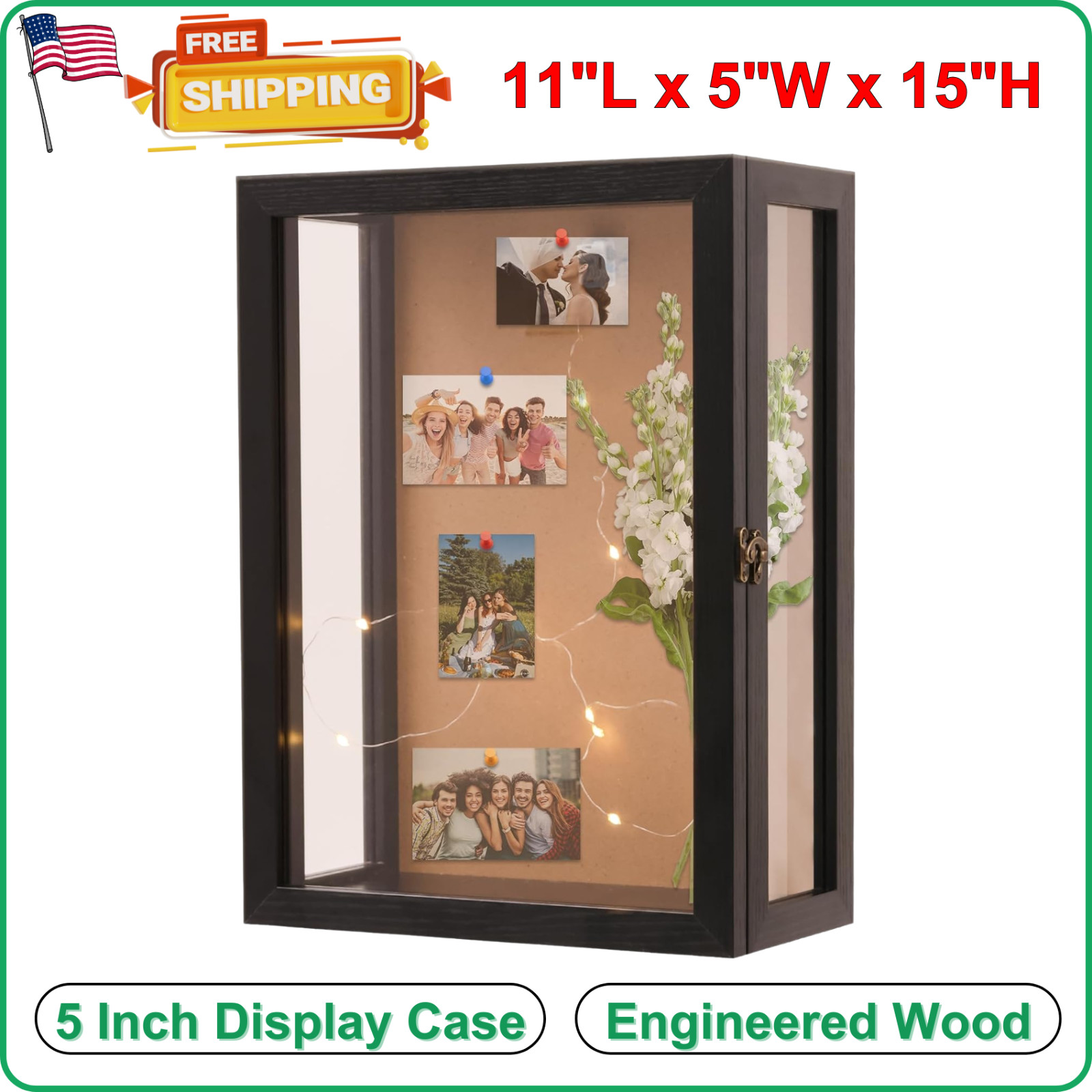 Black 11×15 Inch Deep Shadow Box Frame Wall Mounted, Depth 5 Inch Display Case