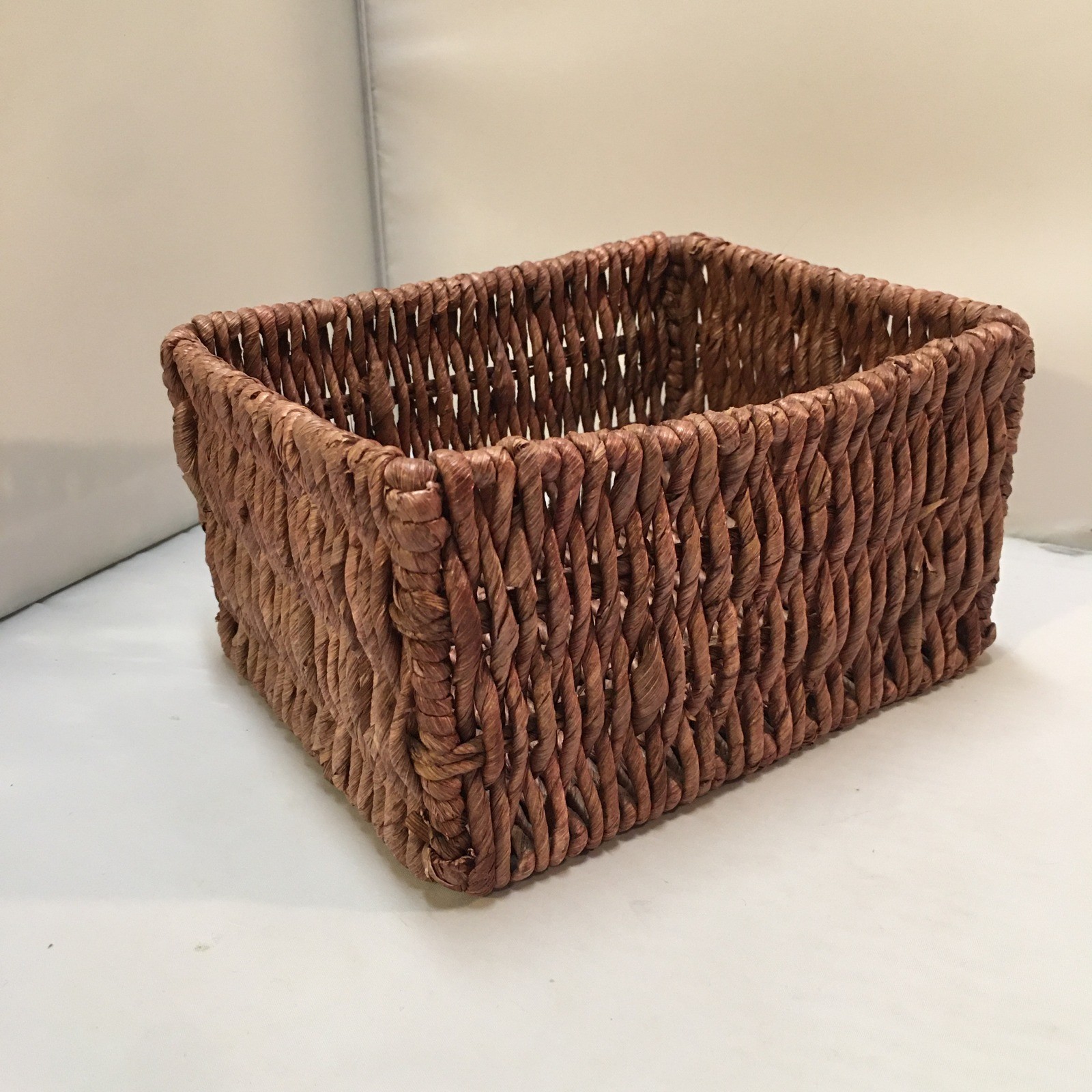 Woven Storage Basket Home Decor Small Brown Rectangular Natural Fiber Farmhouse
