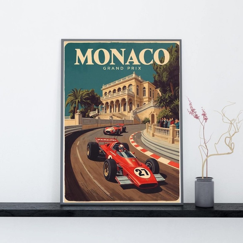 Vintage Monaco Grand Prix Poster, Classic Formula 1 Racing Poster No Frame