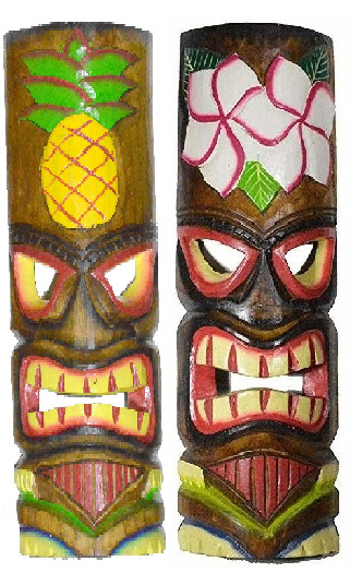 20″ SET HAWAIIAN 2 TIKI MASK TROPICAL ISLAND WOOD POLYNESIAN WALL ART BAR PATIO