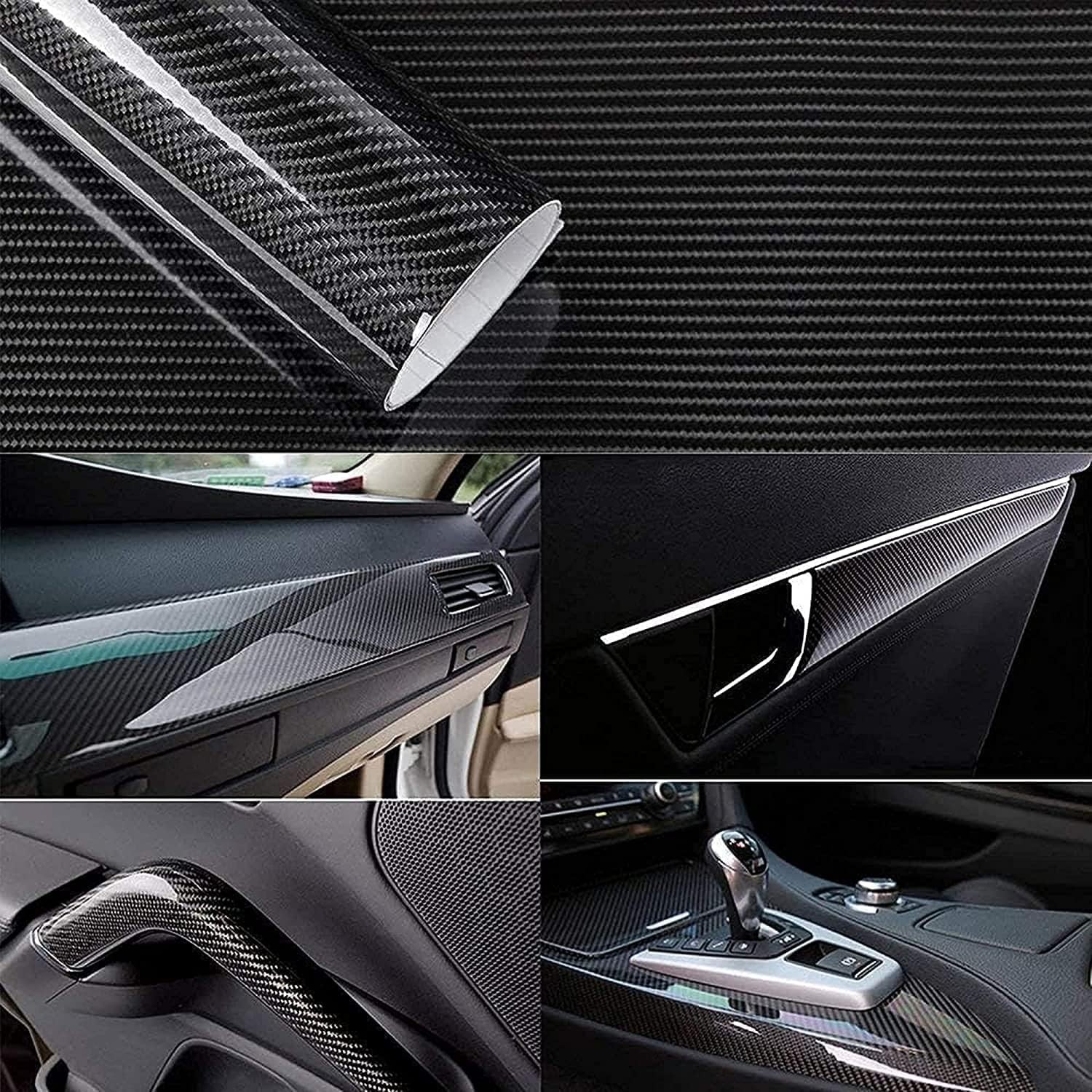6D Gloss Black Carbon Fiber Vinyl Wrap Film with Air Release for Cars