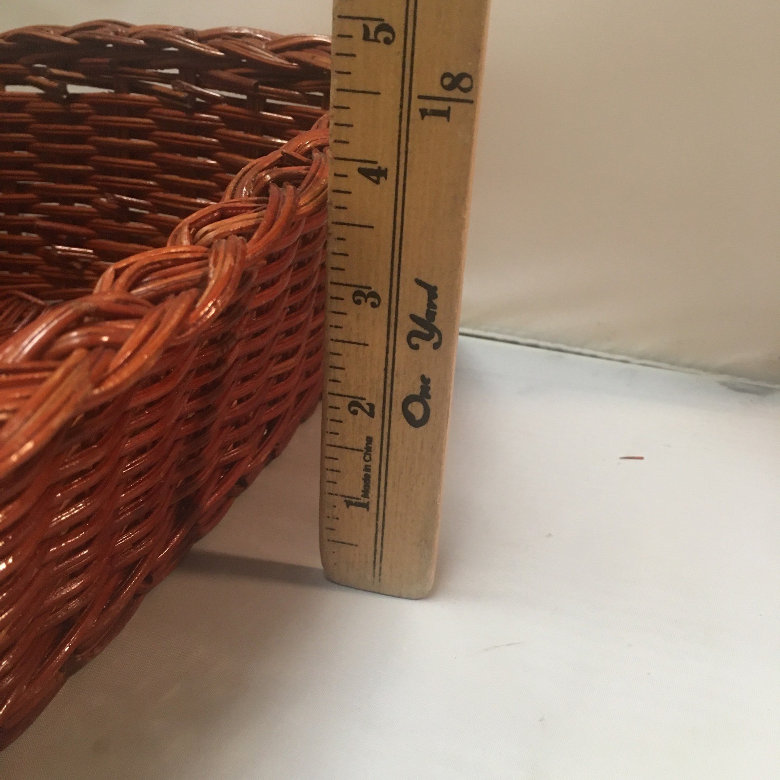 Woven Wicker Storage Basket Medium Brown Braided Rim Rectangular Cottagecore
