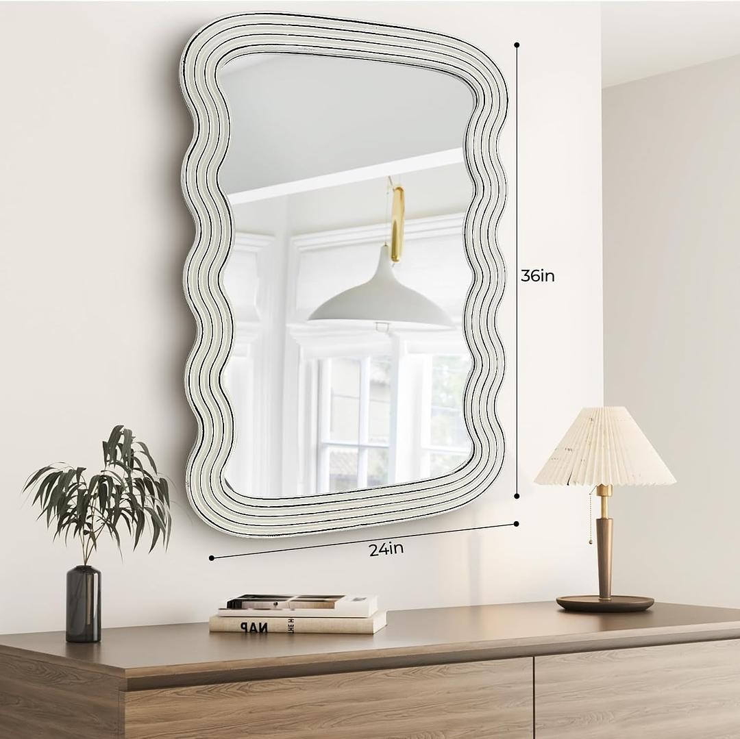 Wave Rectangle 36x24in Wall Mirror White and Stylish Suitable for Office Living