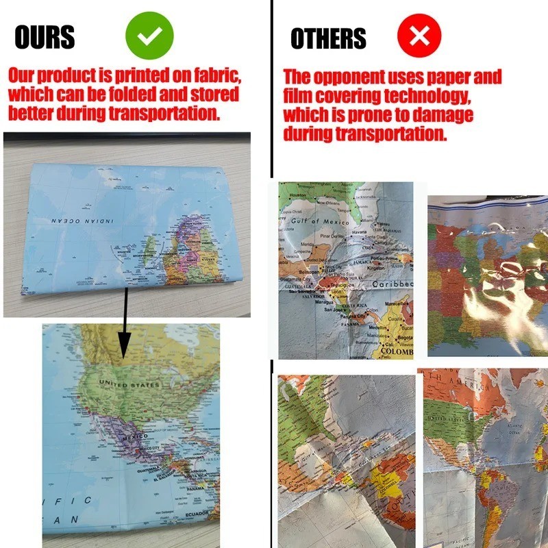 36x24in Decorative World Map with Flags Detailed Poster Painting Wall Art Travel