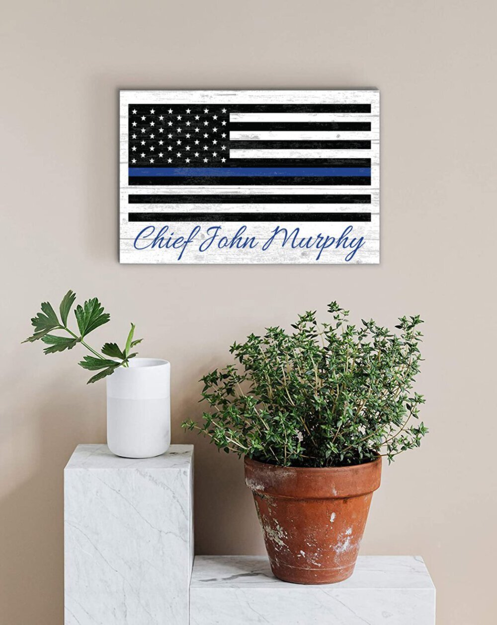 Personalized Thin Blue Line Flag Sign Police Law Enforcement Family Gift