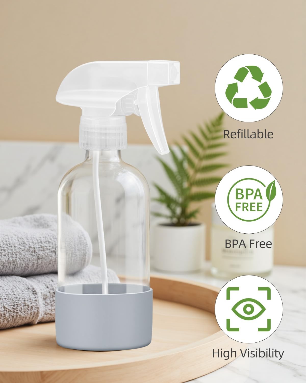 Worldgsb 2 Pack Glass Spray Bottles 8 oz, Empty Refillable Blue&Grey