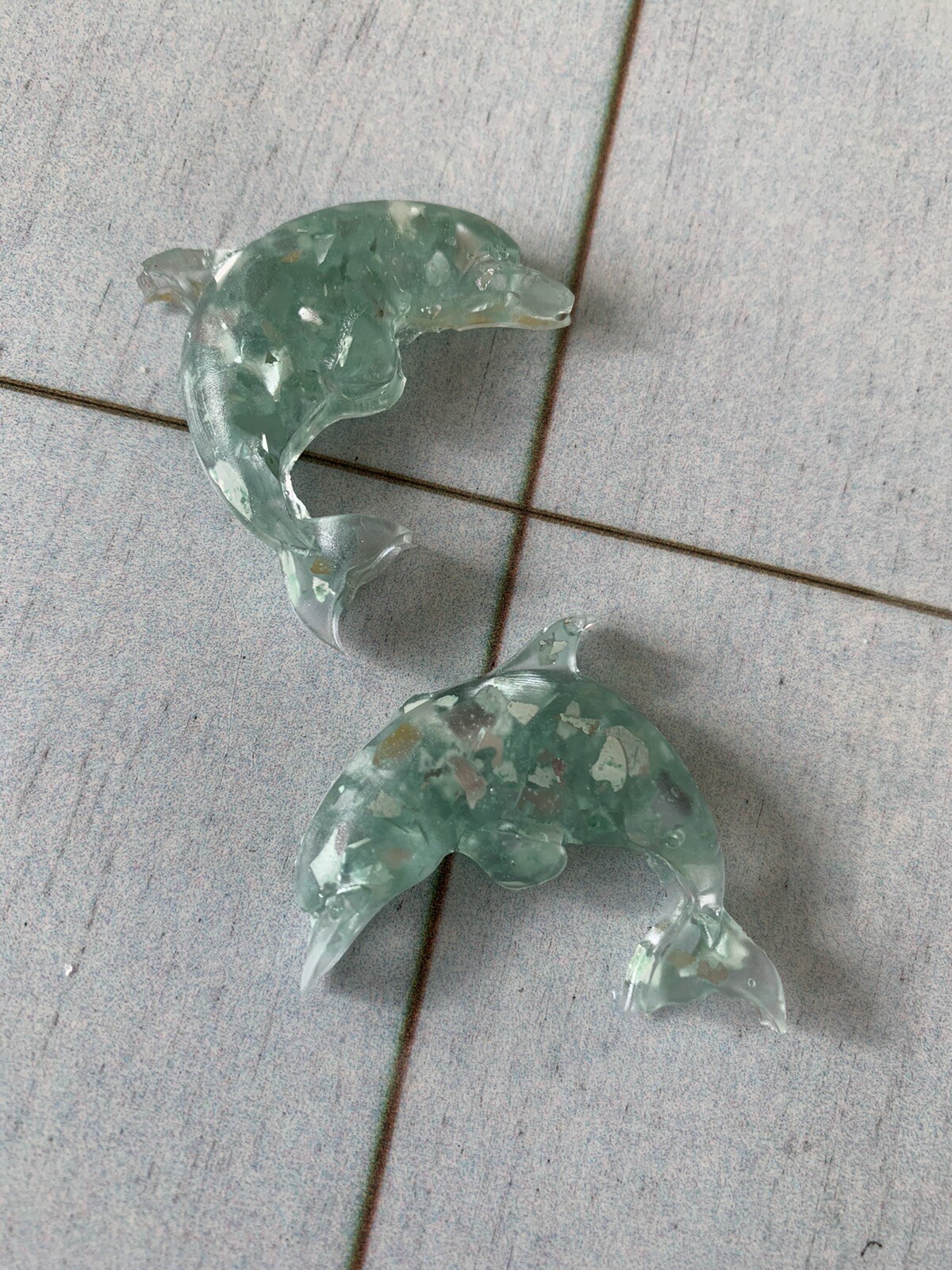 2 Dolphins Resin Art 1.5”x1.5” For Crafting Or Decor