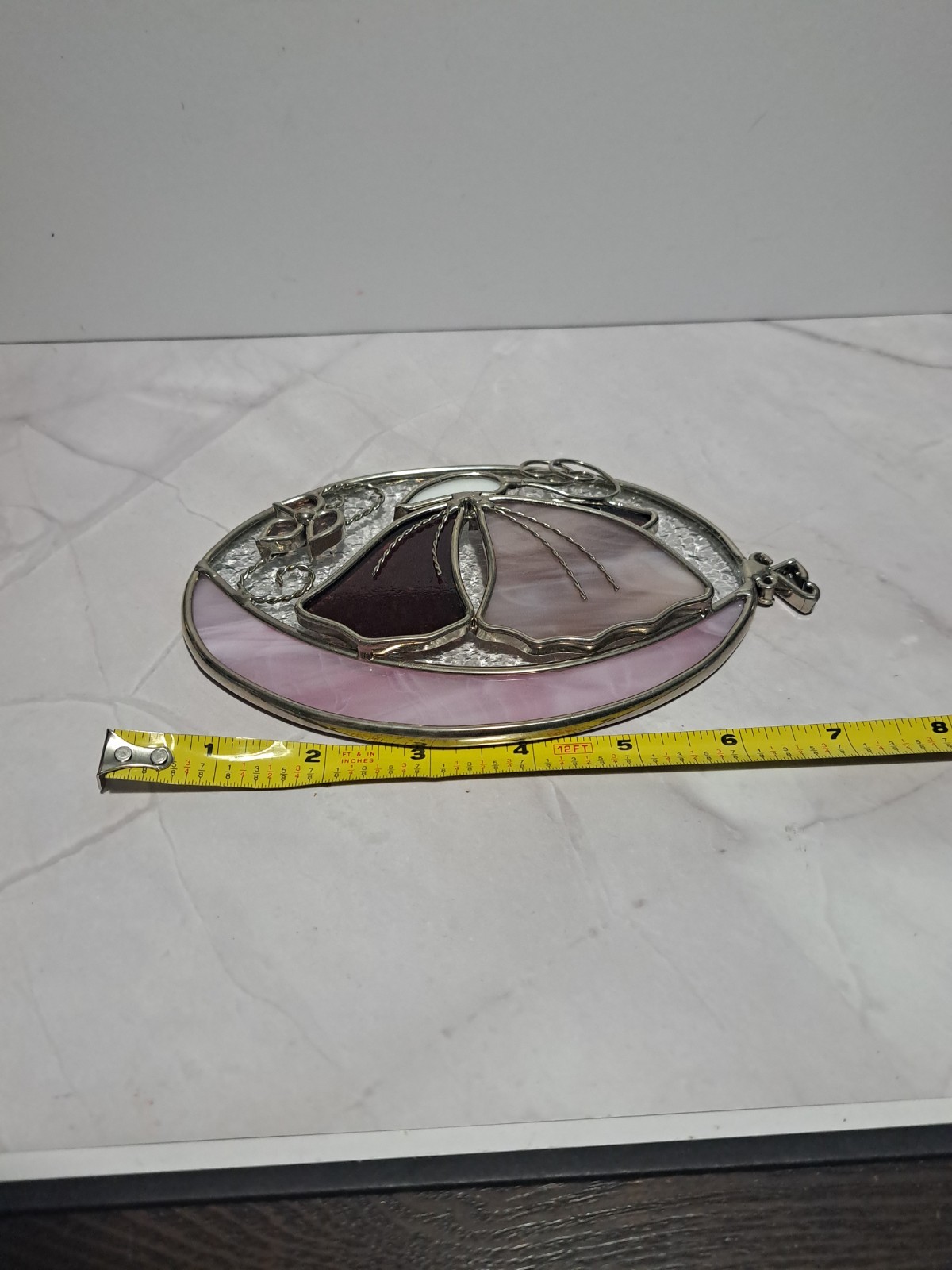Vintage Stained Glass Butterfly Sun Catcher Pink Purple Cottagecore Whimsy