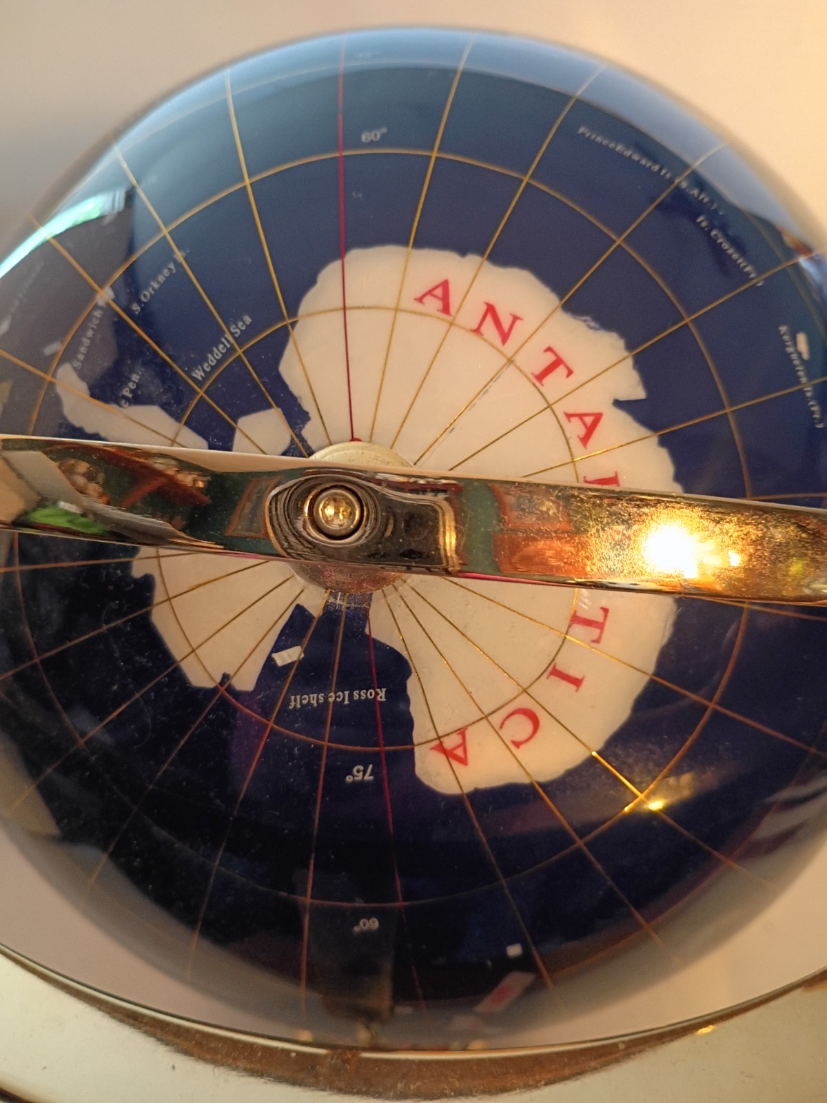 Tabletop Globe Lapis & Semi-Precious Gemstones Brass Stand Compass 10Lb 13.5″ T!
