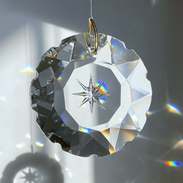 50mm Star Burst Etched Prism Austrian Clear Crystal Pendant Suncatcher 2 inches