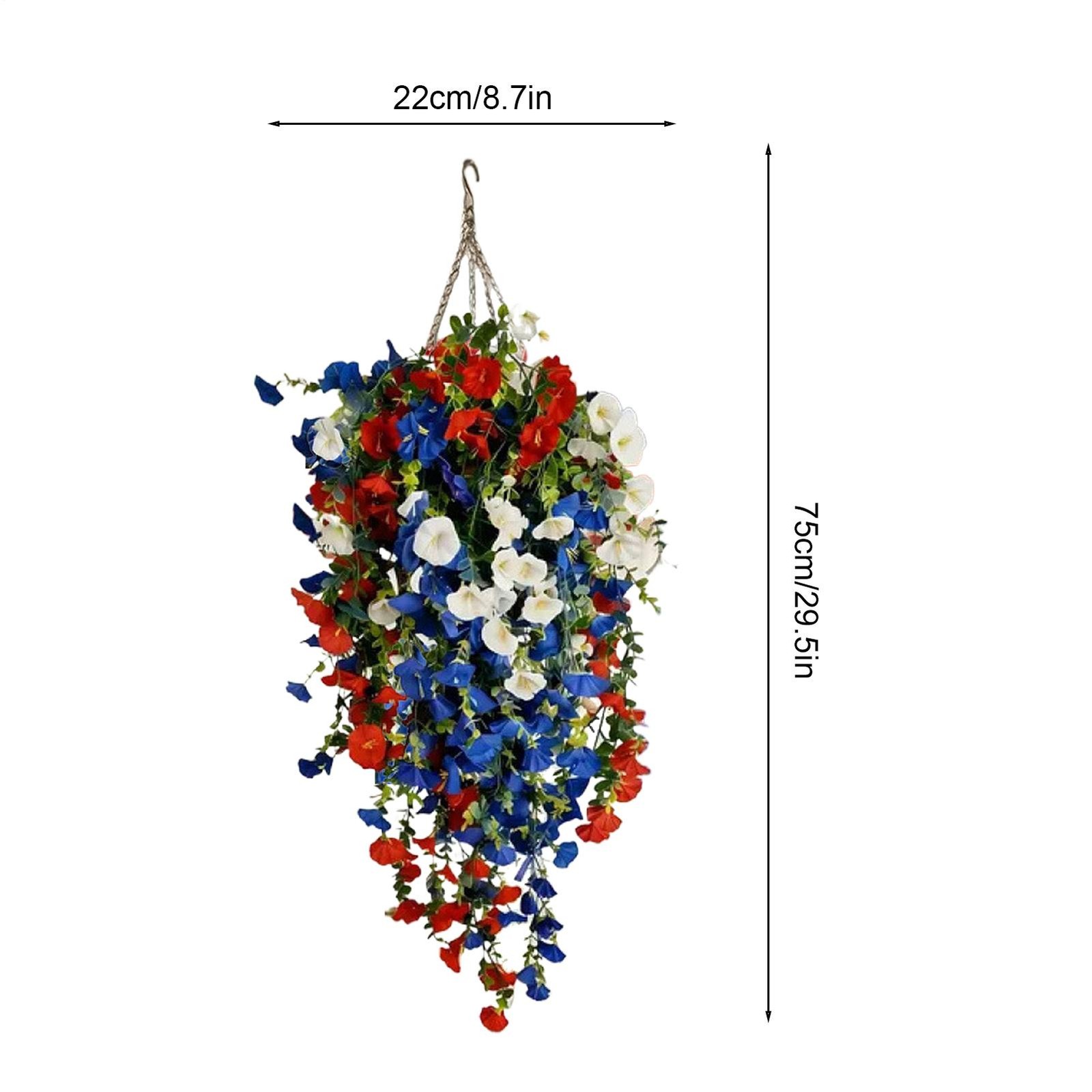 Red White Blue Artificial Hanging Flowers with Lights, 250th Anniversary Decor