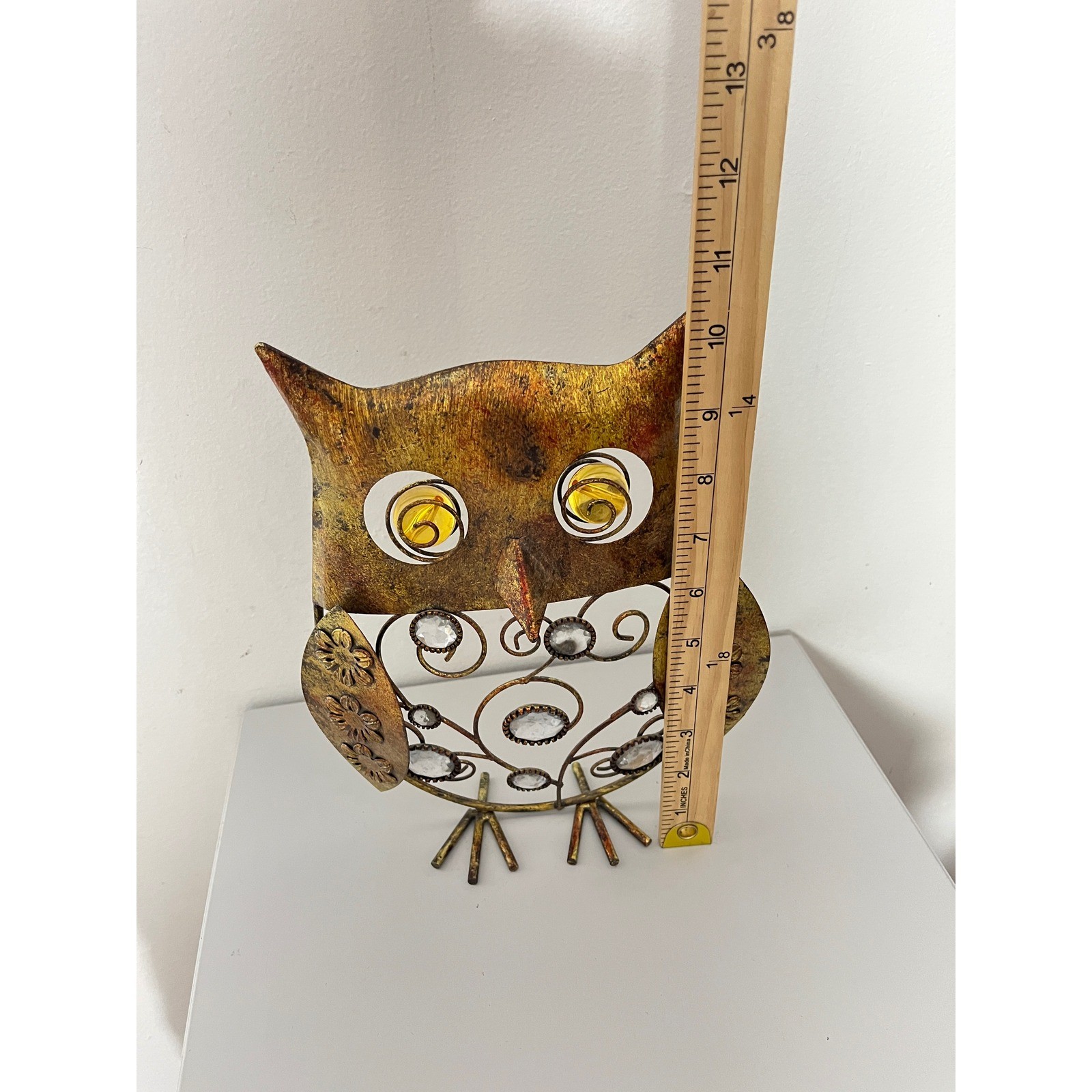 Unbranded Owl Figurine Home Decor OS Bronze Metal Scrollwork Crystal Accents