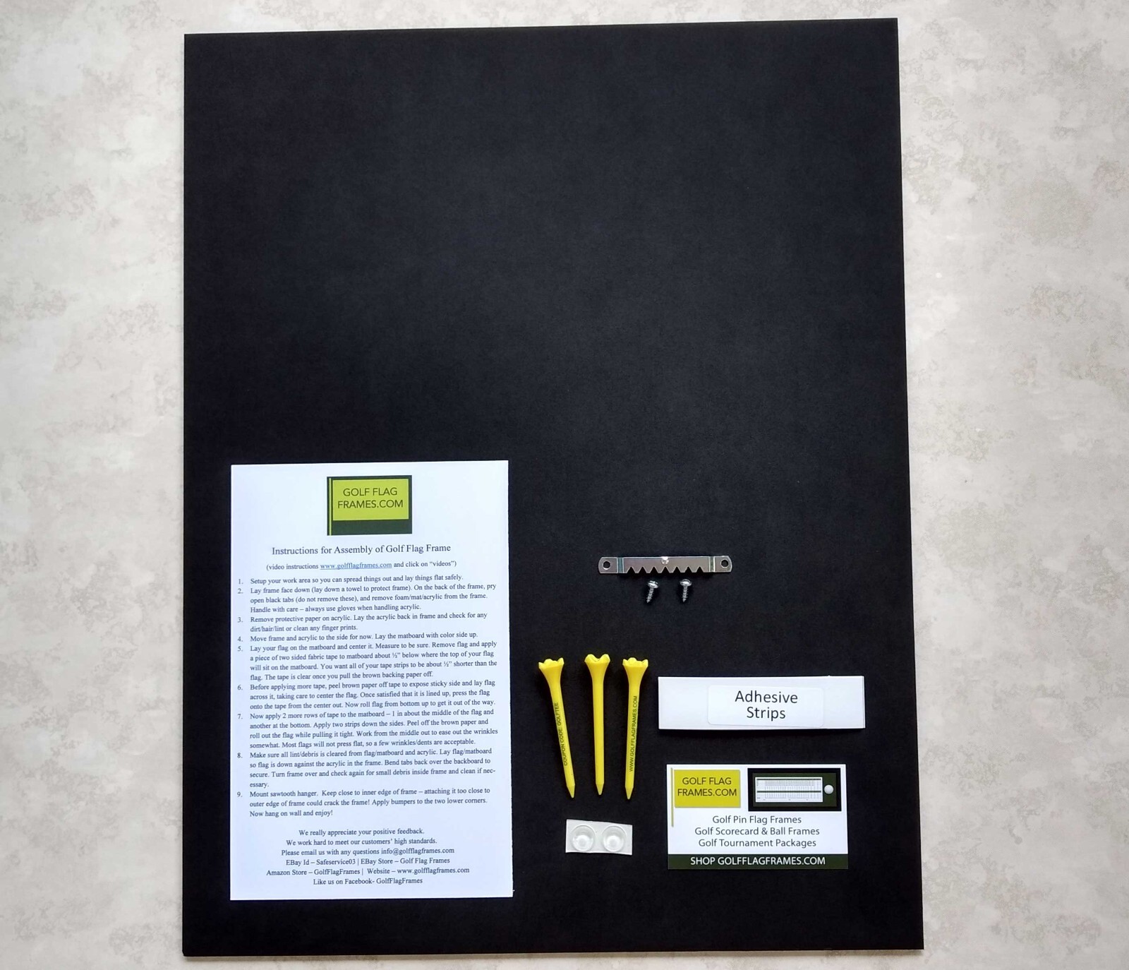 Custom Size Black Golf Flag Frame, blk-001 w/Choice of Mat Color;flag not incl