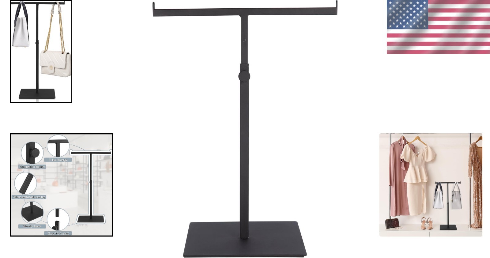 Multi-Purpose T-Stand for Handbags, Wigs, Crafts – Black