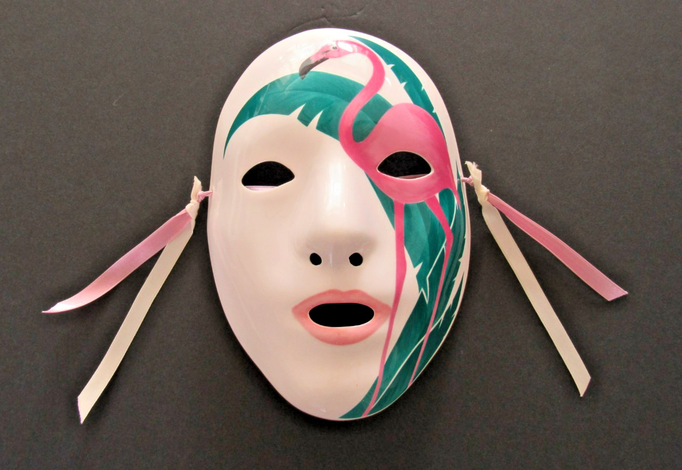VTG. 1981 Vandor Ceramic Flamingo Face Mask Japan Hand Painted Pelzman Design