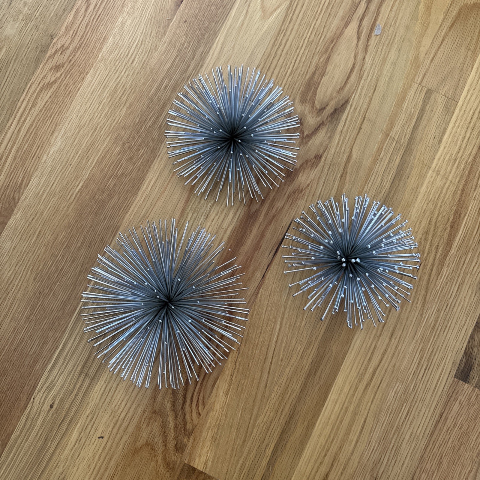 MCM SilverMetal Starburst Wall Sculptures Set 3 Modern Abstract Medium Art Decor
