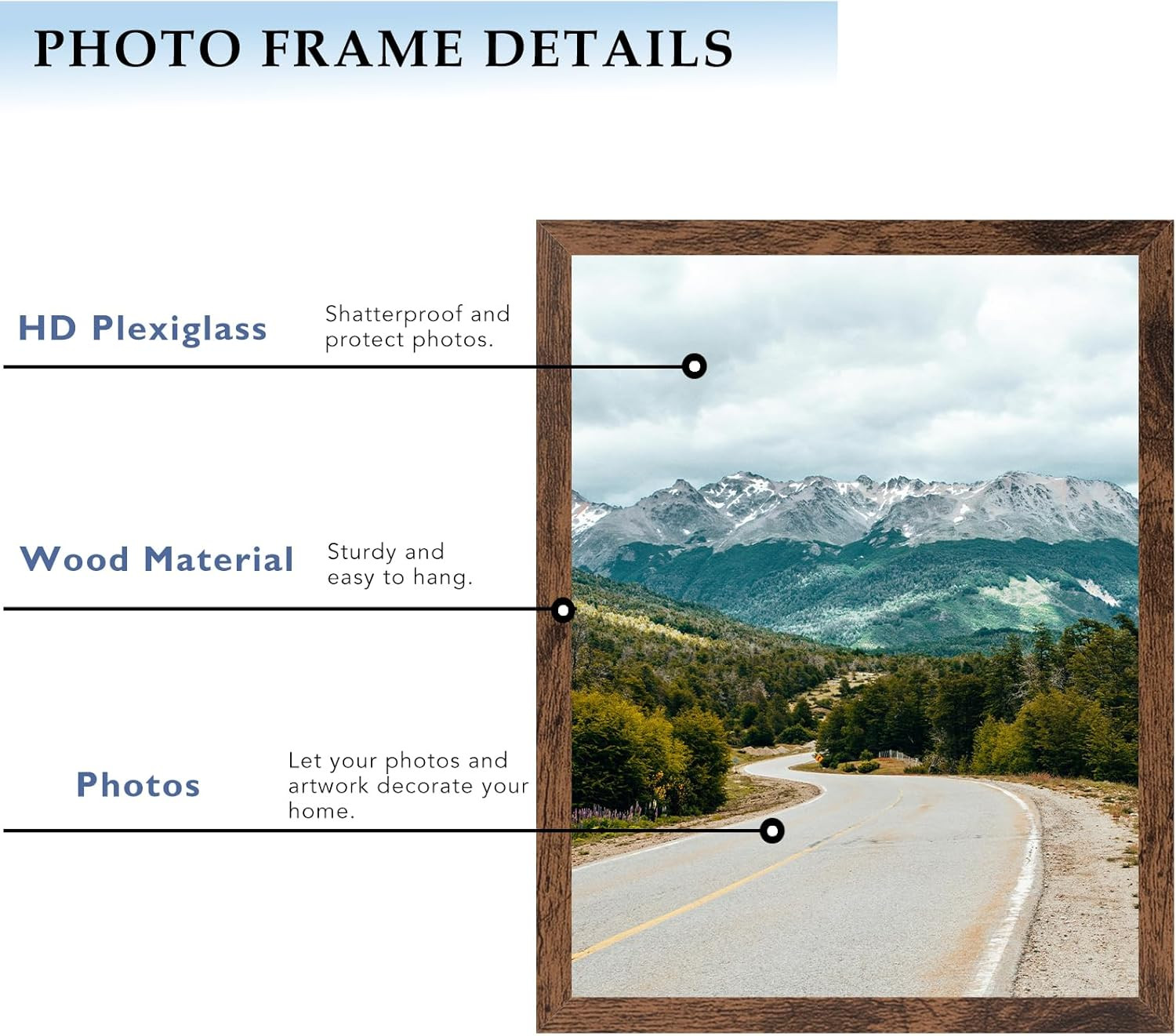 Deep Brown 9×12 Wood Picture Frame for Wall or Tabletop, Horizontal/Vertical
