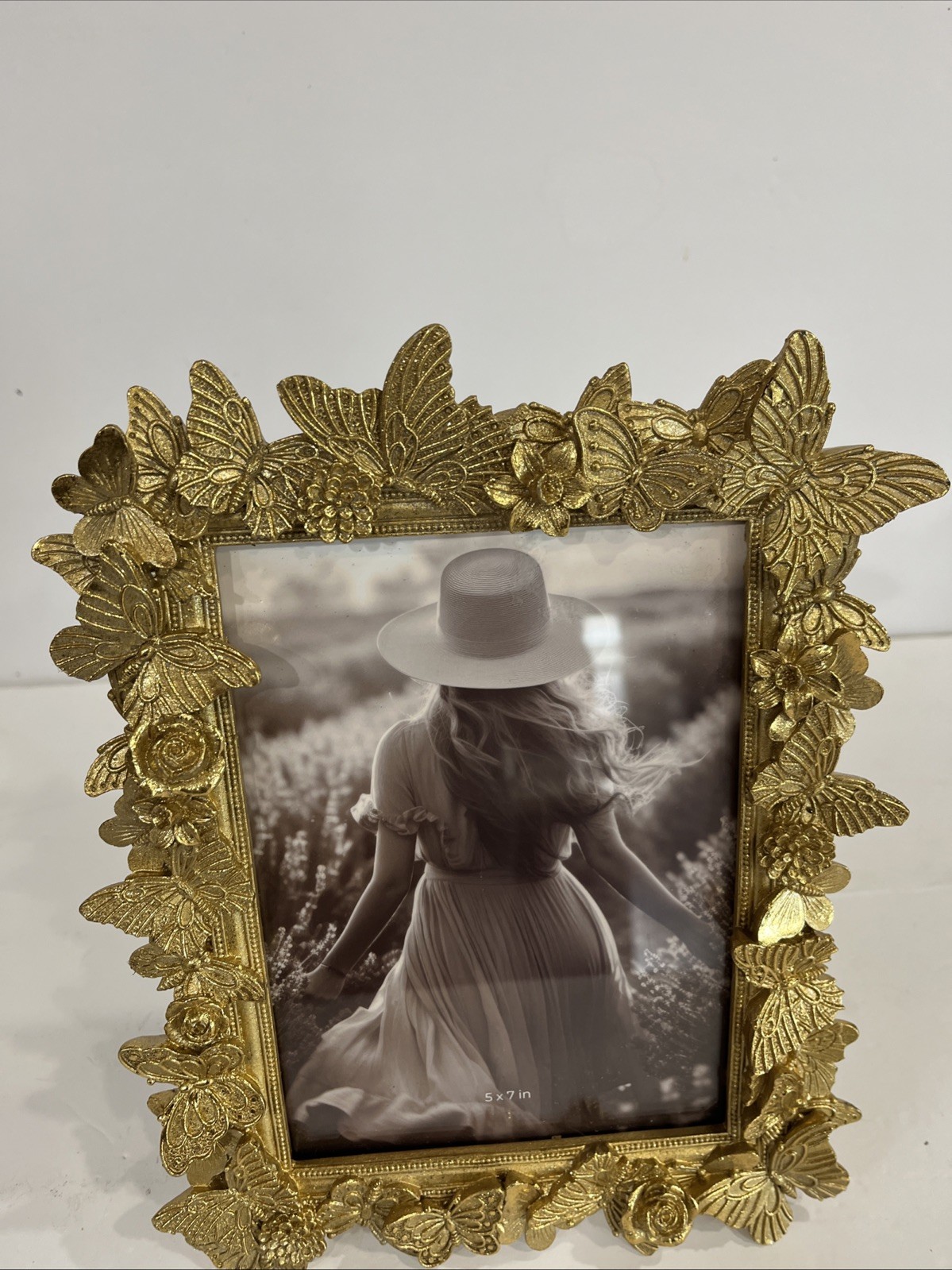 Bloom Gold Metallic Photo Frame Butterflies 5X7 Vertical Tabletop New