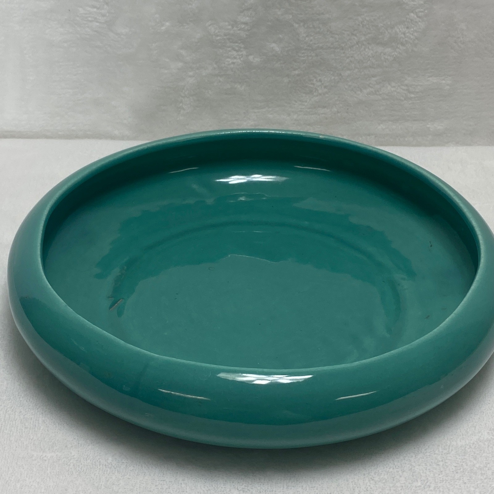 MCM Fenton Art Glass? Teal Ceramic Trinket Serving Dish Planter Vintage Retro