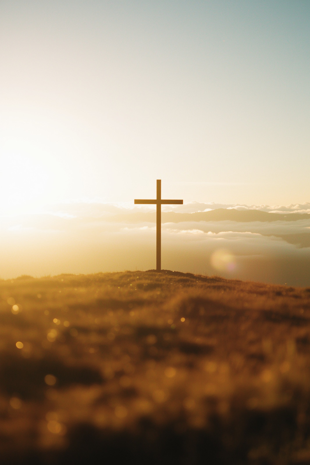 Christian Cross Golden Hill Sunrise 4×6 Photo Print Religious Wall Art Decor