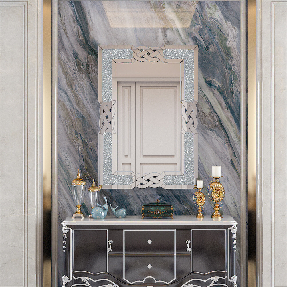Rectangle Crush Diamond Wall Hanging Mirror Living Room Fireplace Accent Mirror