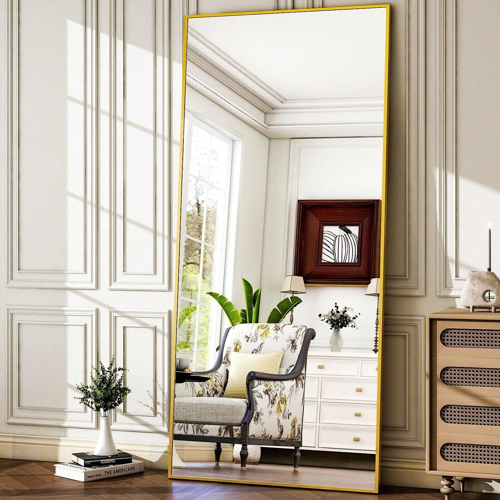 71″x26″ Full Length Mirror with Stand Black Floor Mirror