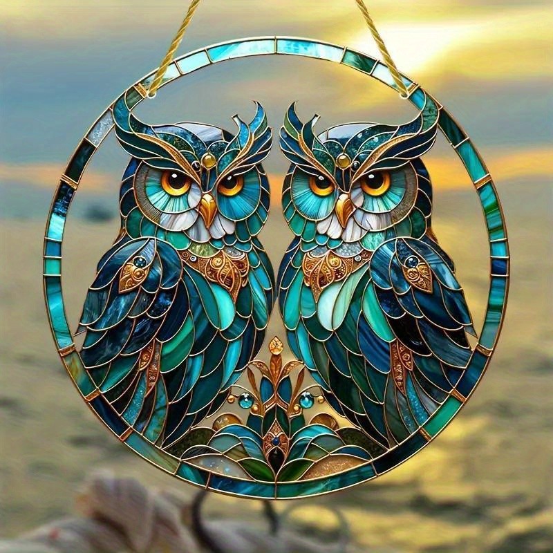 Acrylic Two Owls Light Catcher Hanging Suncatcher for Home & Garden Decor Gift