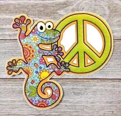 peace sign lizard wall safe sticker green 5 inch 1pc