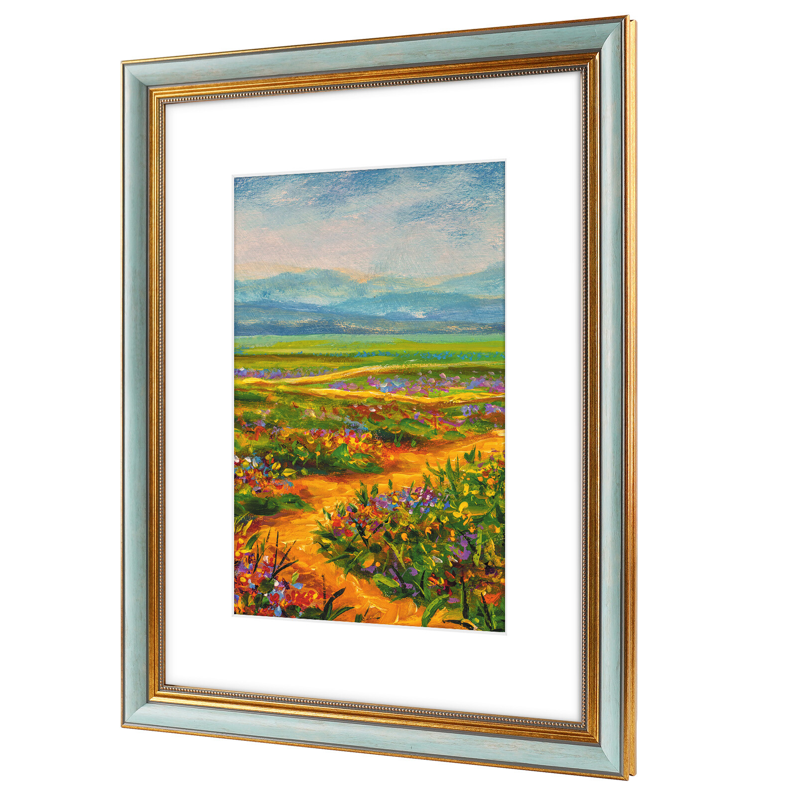 Ornate Picture Frame with White Mat for Photo Print Plexi Glass