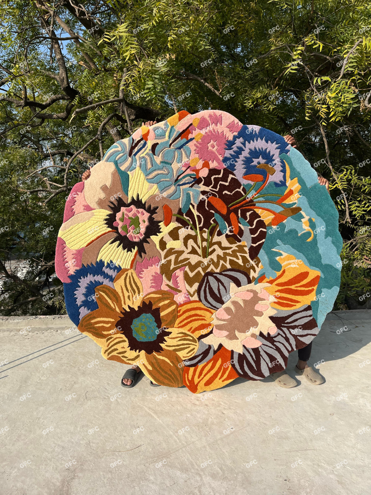 Floral round shape psychedelic Missoni rajmahal Tufted handmade colorful rug.