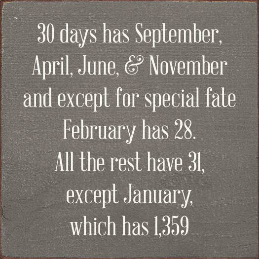 30 days has September, April, June, & November… Old Williamsburg Blue