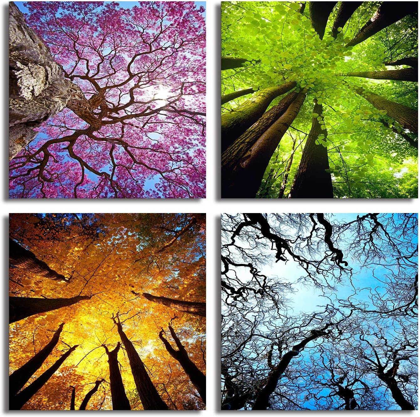 Elegant 4-Panel Four Seasons Tree Canvas Art – Nature Wall Decor 12x12in