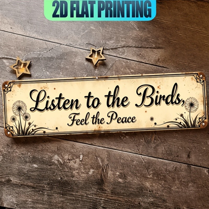 Listen To The Birds Peace Metal Sign Vintage Dandelion Rustic Wall Decor Plaque