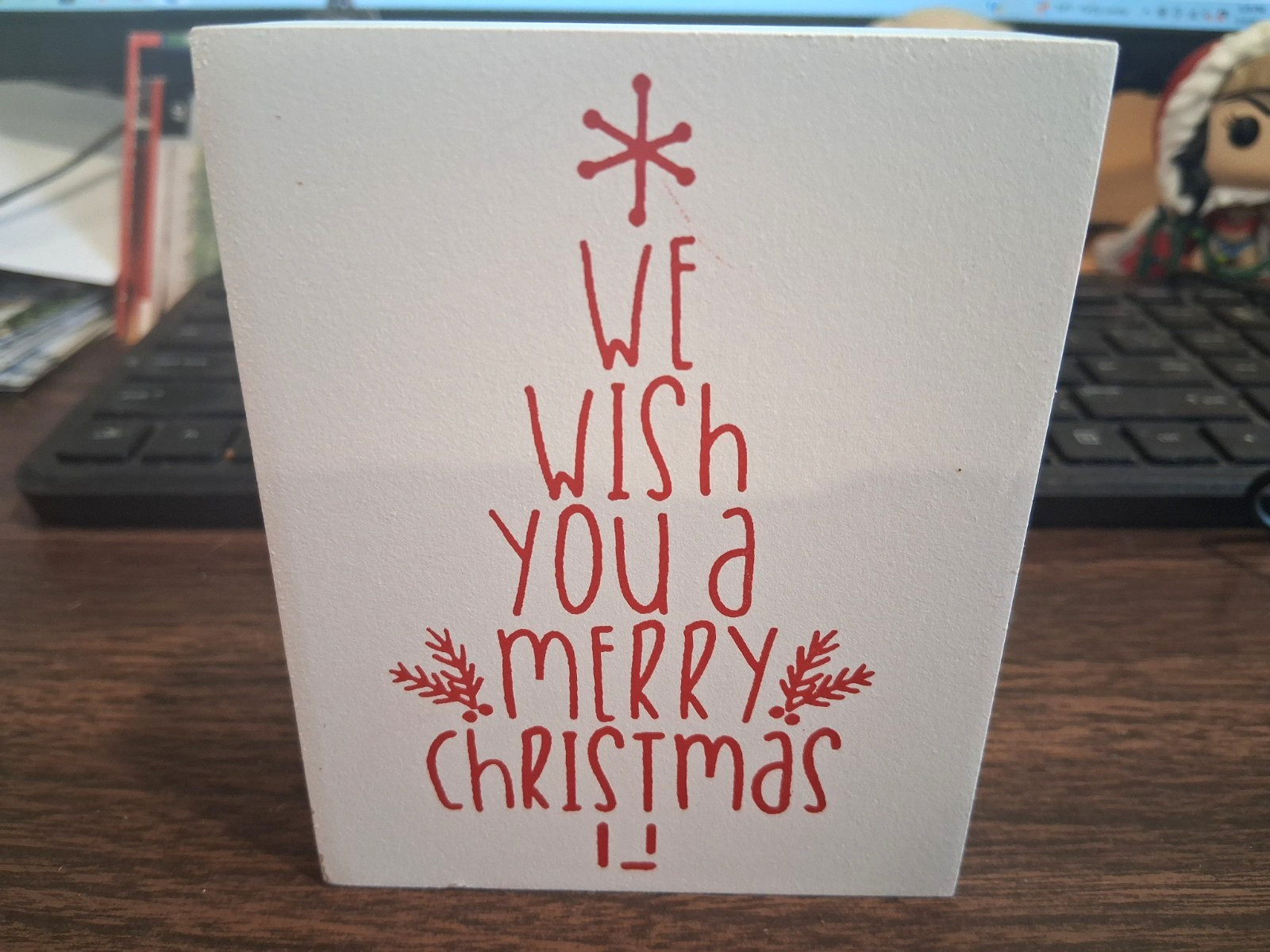 4″ x 3″ SQUARE CHRISTMAS Table Sitter/Sign, “WE WISH YOU A MERRY CHRISTMAS”