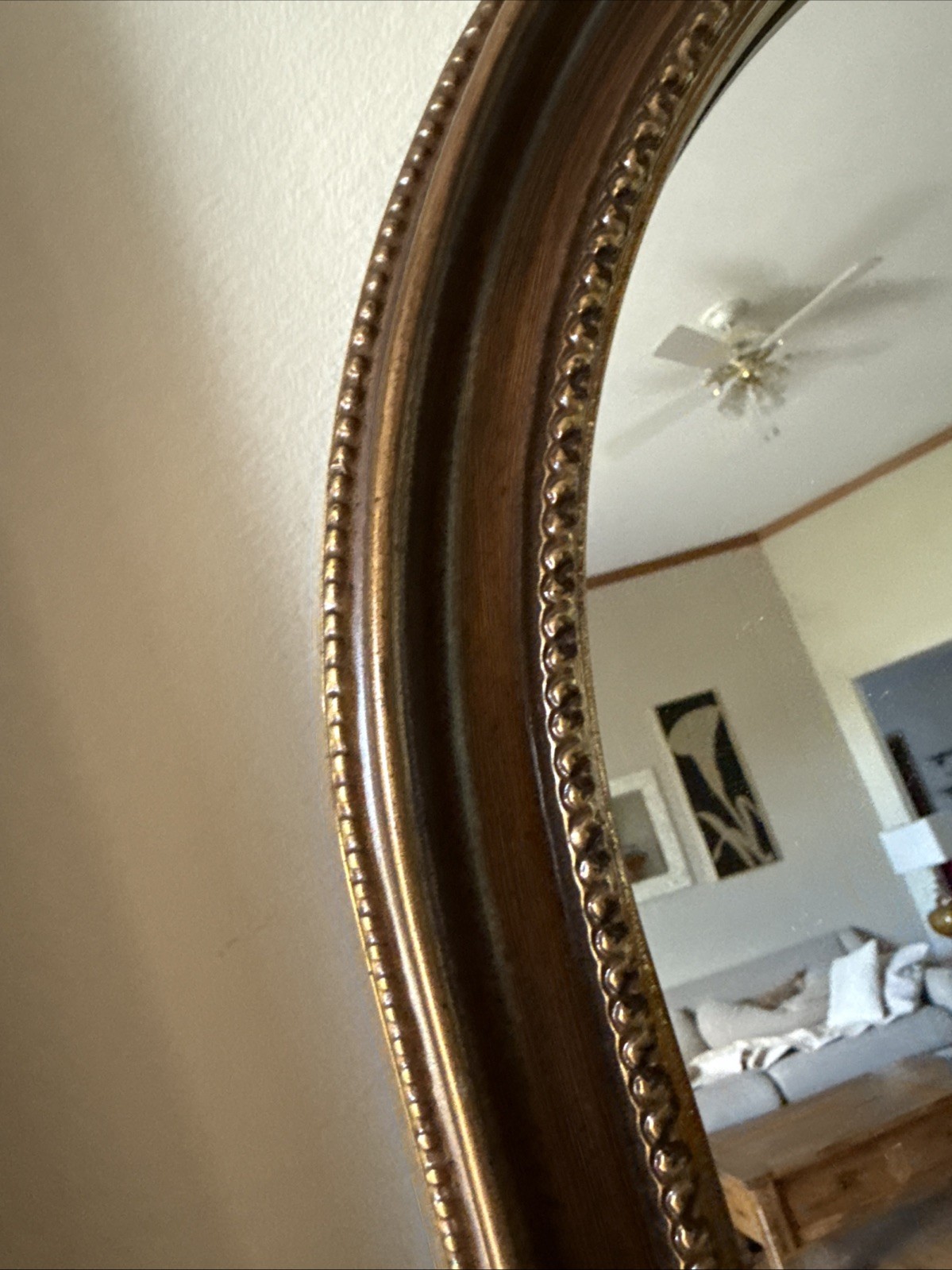 18 In. W X 39 In. H Gold Vintage Wood Arch Wall Mirror, Tabletop or Hanging Deco