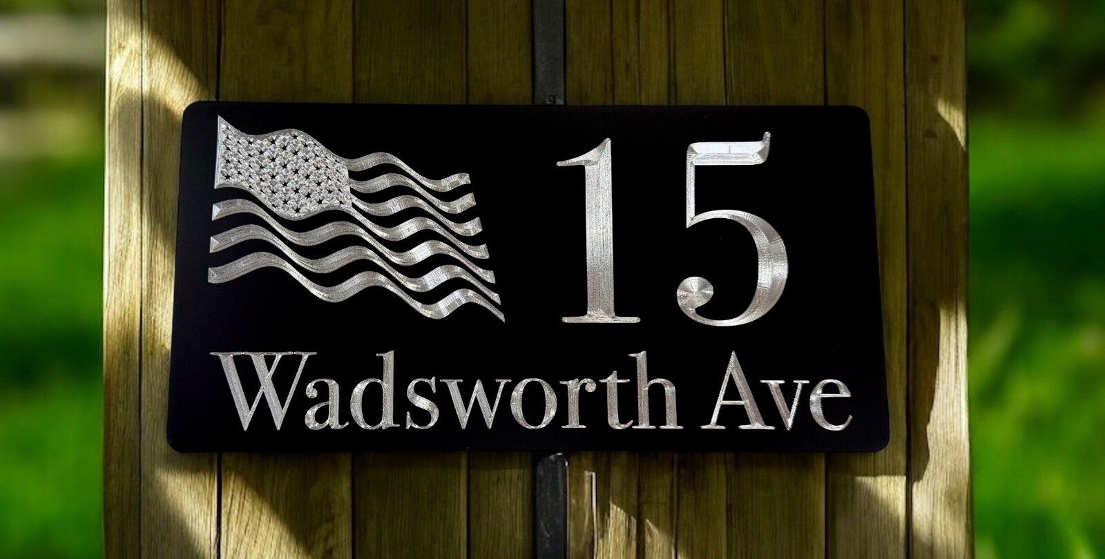 Engraved Personalized Custom US Flag House Home Number Street Address 6×12 Sign