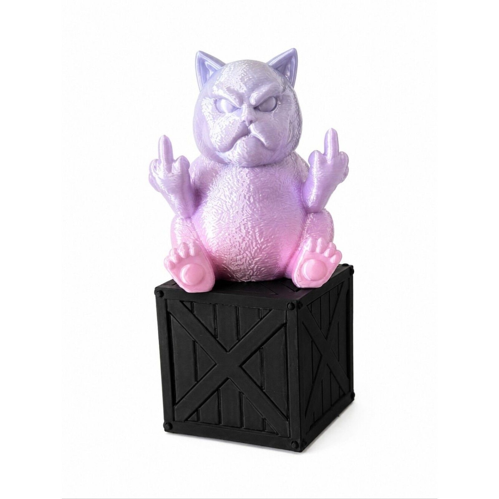 3D Printed Grumpy Cat Figurine on Crate Desk Decor Removable Cat IK3D