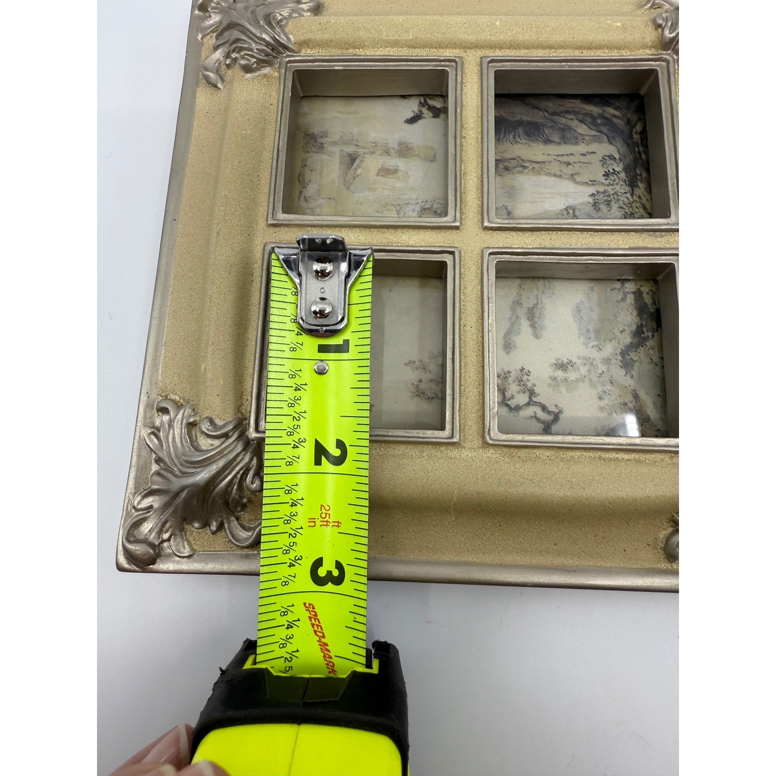 Multi Photo Frame Ornate Scrollwork Cream Silver Tabletop Display 1.5×1.5″