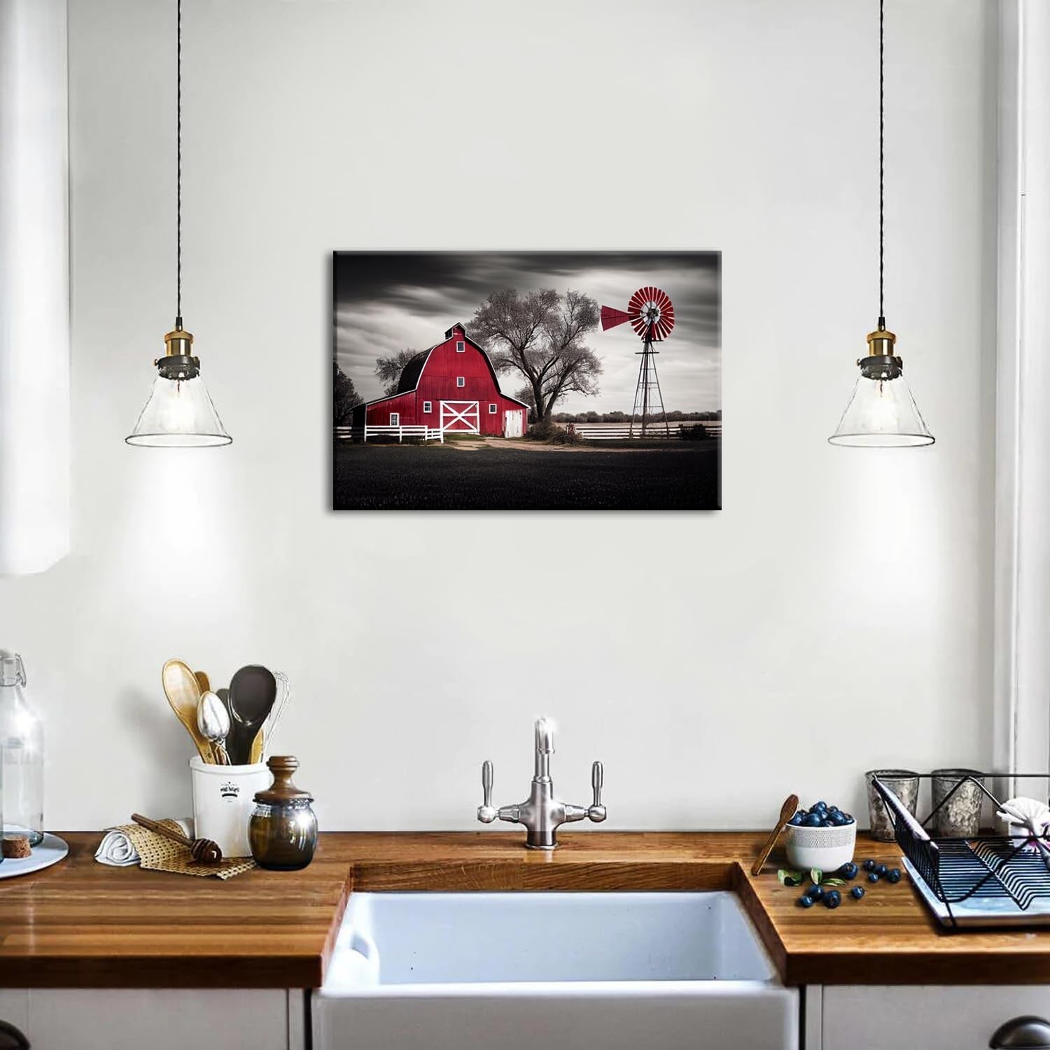 12×16 Red Barn & Windmill Artwork – Rustic Farmhouse Canvas for Any Room