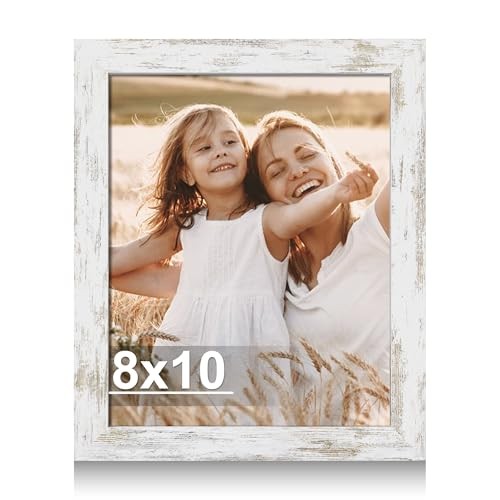 8×10 Picture Frame, Made of Real Glass and Wooden 8X10 in Distressed White