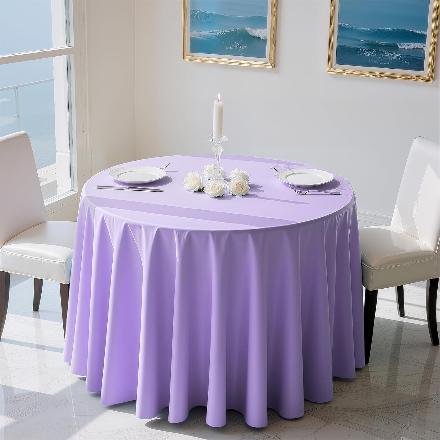 4 Pieces Purple Series Round Tablecloth, 84″ Solid Color Waterproof & Spillproof