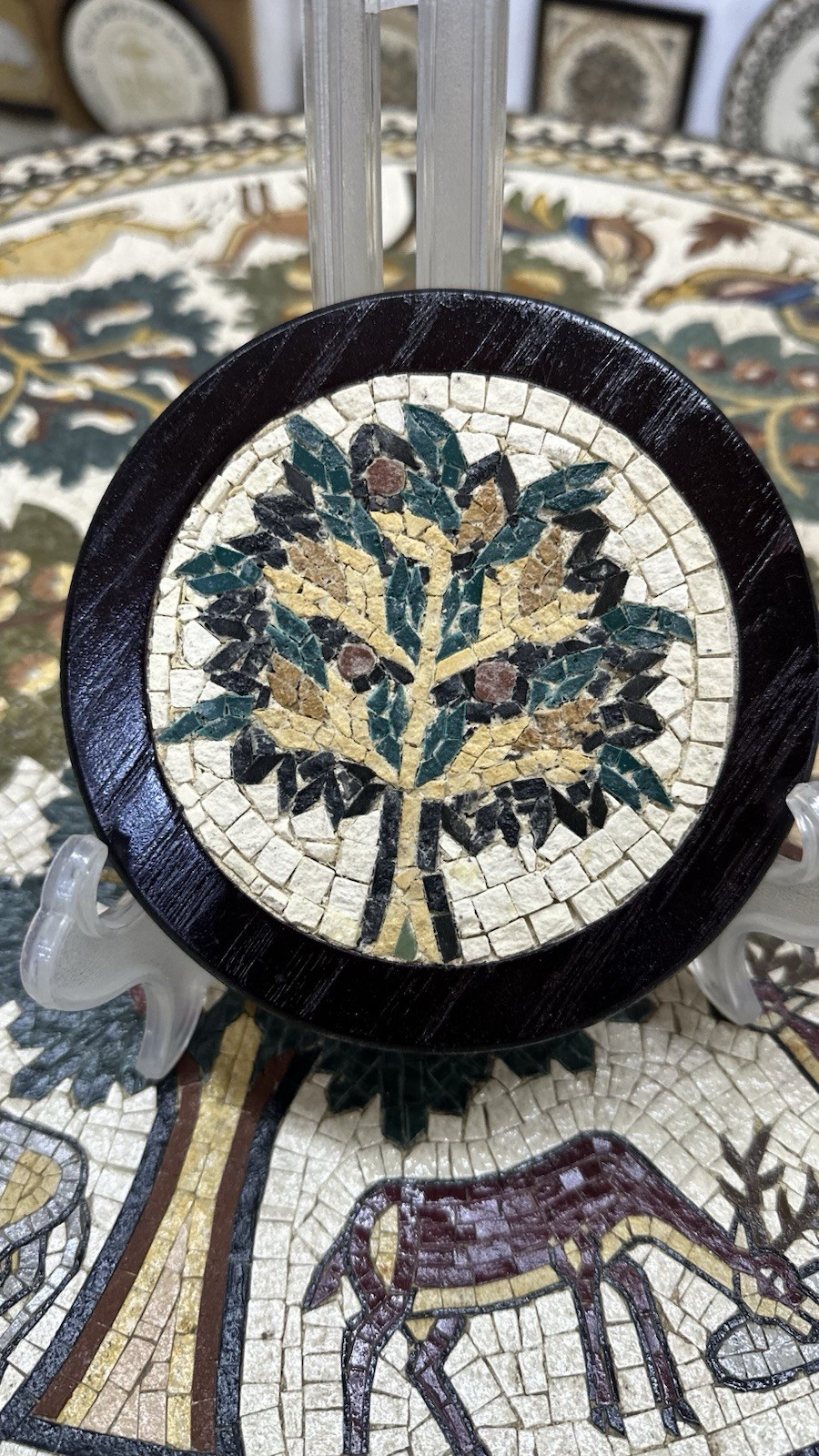 Authentic Handmade Madaba Jordan Mosaic Art Tree of Life Natural Stone 10cm Roun