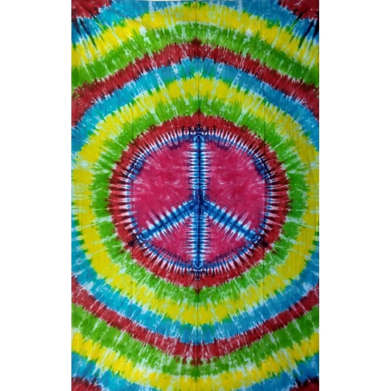 Tie Dye Peace Sign Tapestry, Wall Hanging, Boho Room Decor, Hippie Bed Throw