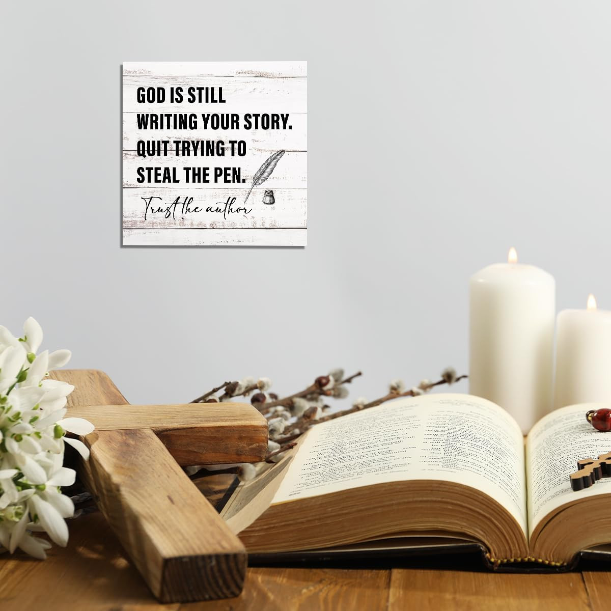 God Is Still Writing Your Story Sign, Rustic Religious Motivational Wood Box Sig