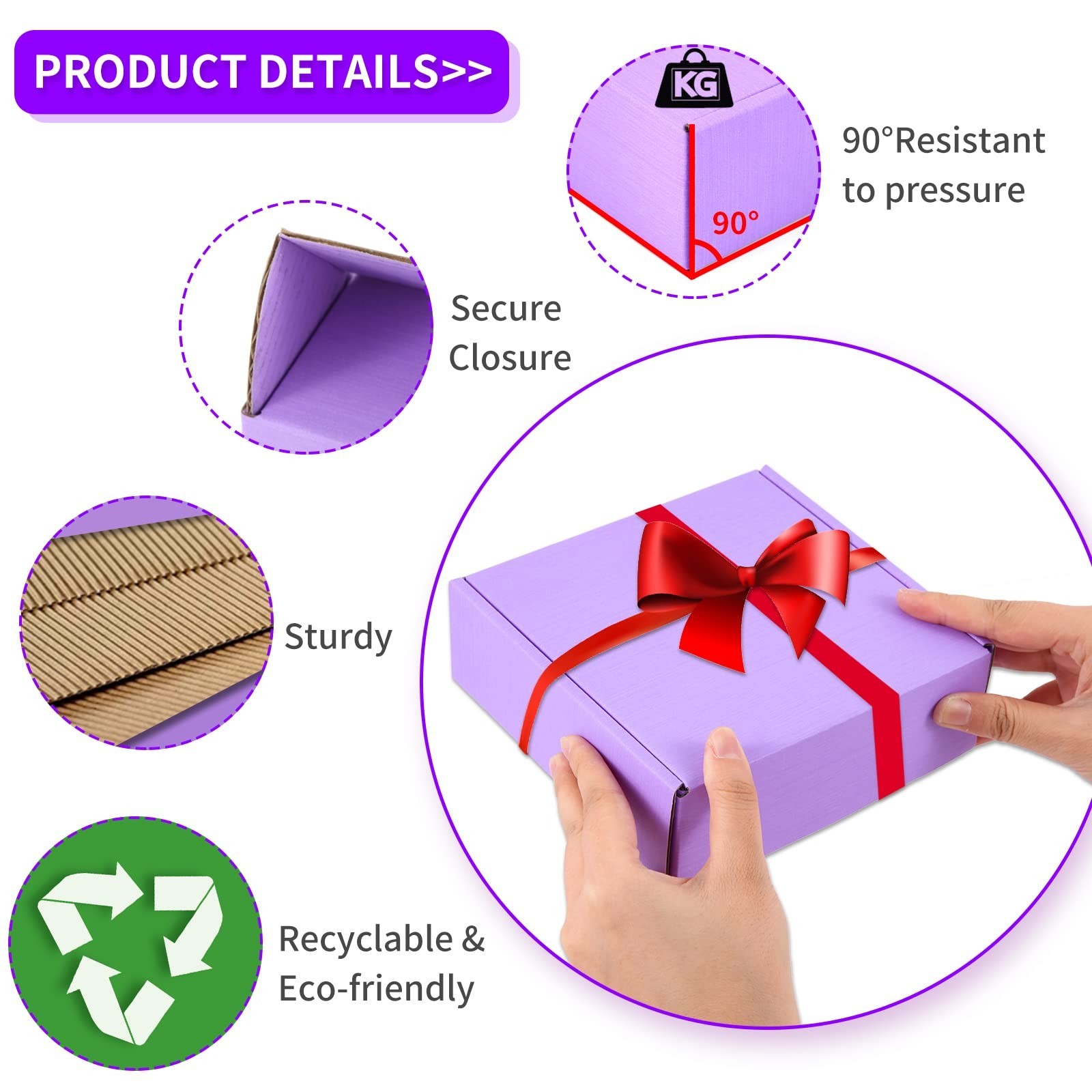 25 Pack Small Shipping Boxes Purple Corrugated Cardboard Box 7x5x4 inches，