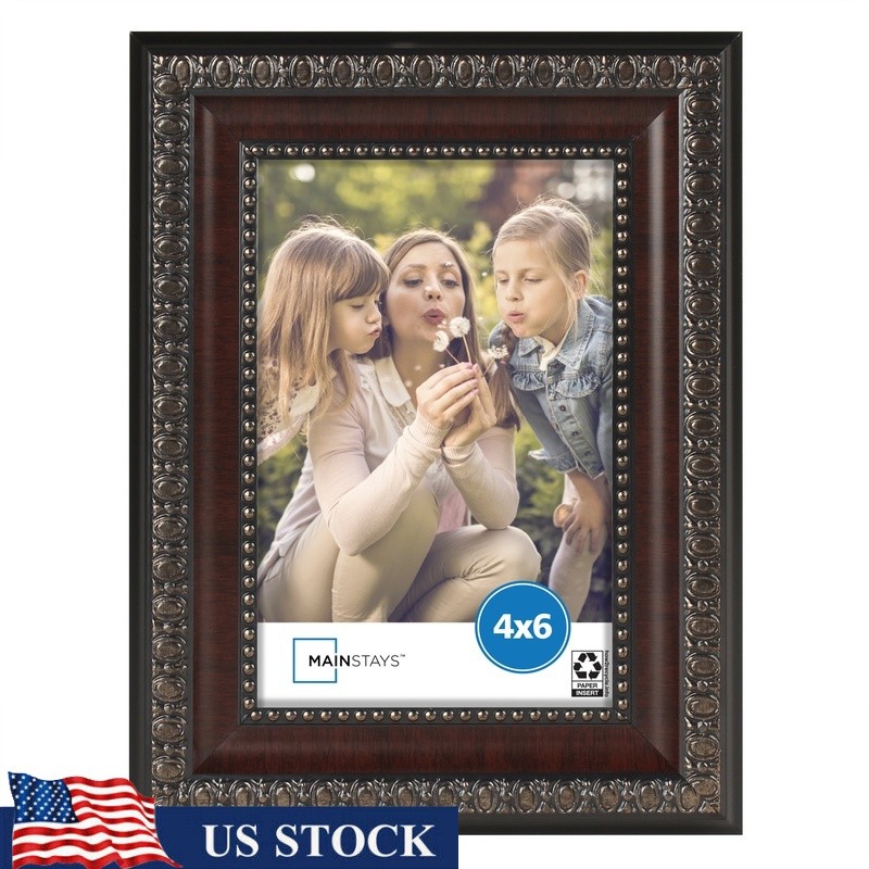 Mahogany 4×6 Tabletop Picture Frame Glass Hangers Vertical Horizontal Display US
