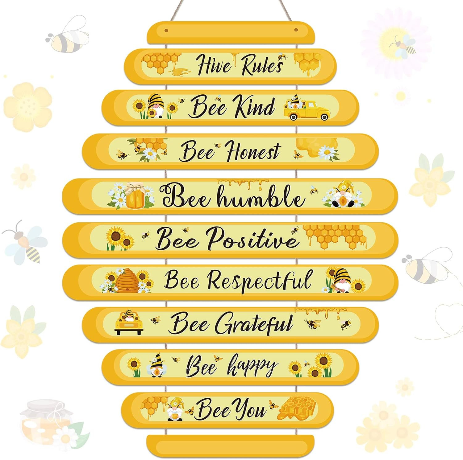 Bee Hive Rules Sign Wooden Bee Classroom Wall Decor Summer Inspirational Dais…